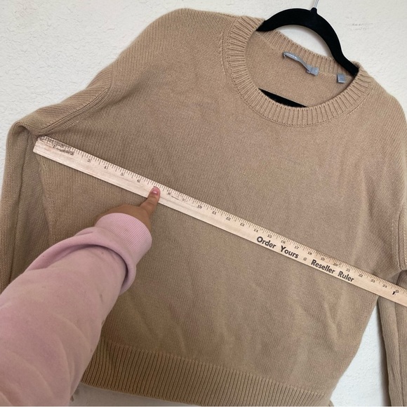 Vince 100% Cashmere Lace Up Crewneck Sweater Camel Oversized size S - Picture 10 of 11